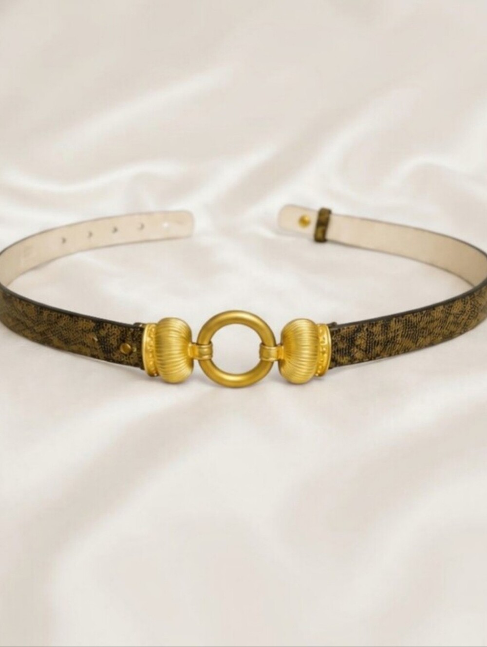 Vintage '90s Worth Genuine Snakeskin Leather Belt Gold Crown Buckle Size P